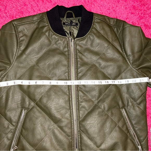 Green and Black Leather Bomber Jacket - Picture 5 of 6